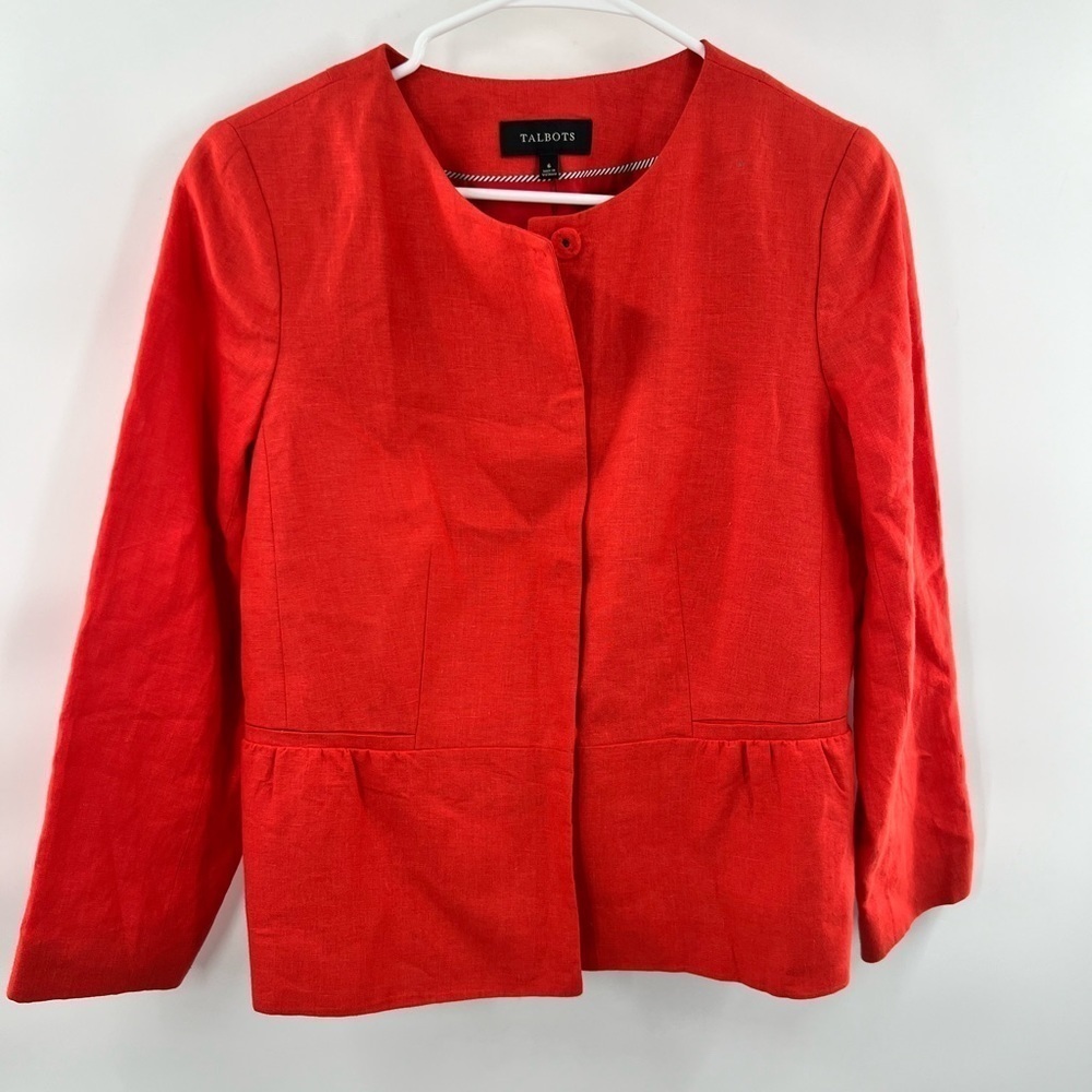 Talbots orange blazer career wear size 6 womens linens